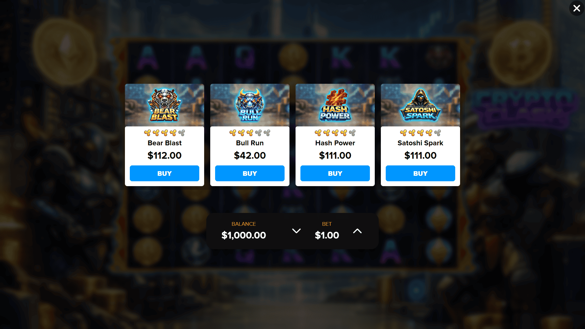 Crypto Clash bonus buy menu