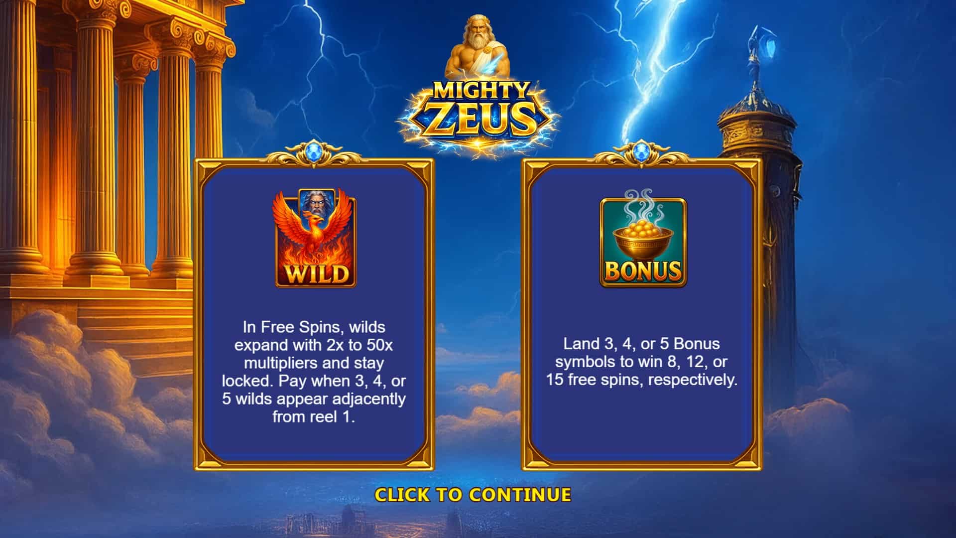 Mighty Zeus slot intro screen