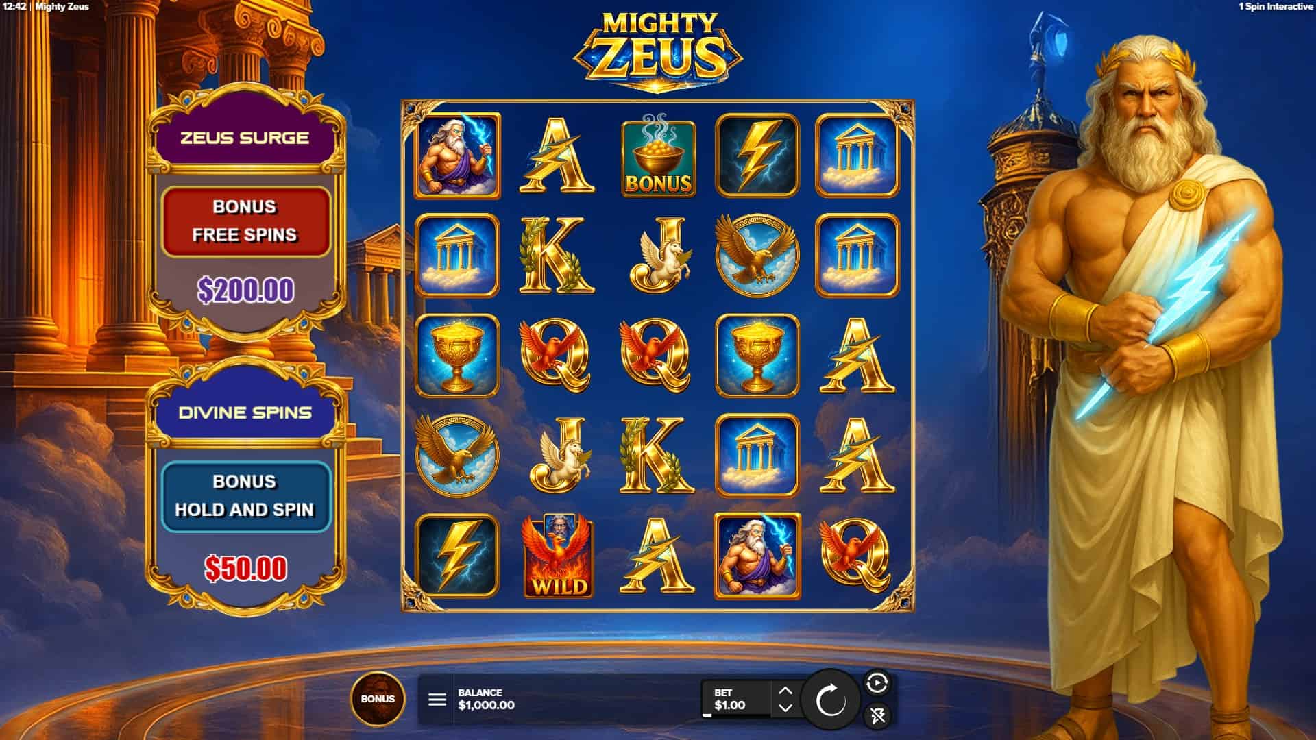 Mighty Zeus slot gameplay reels