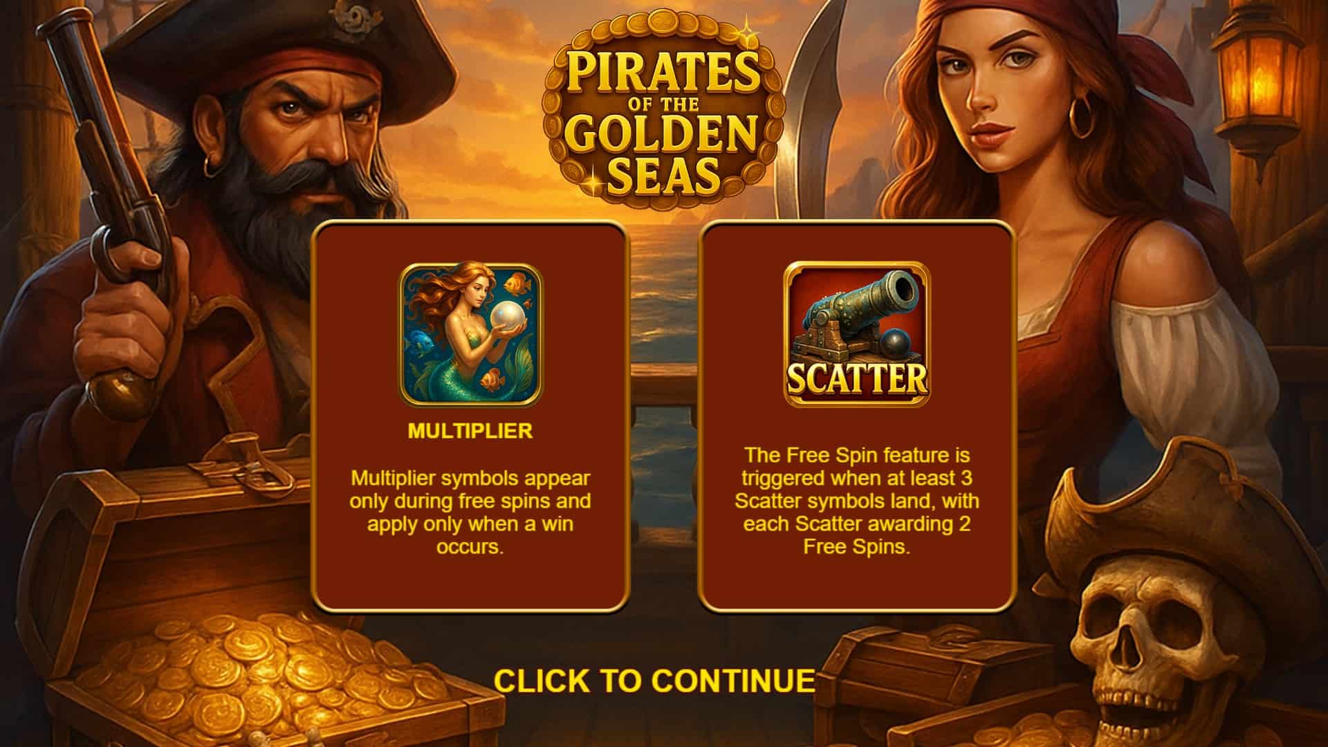 Pirates of the Golden Seas slot intro screen
