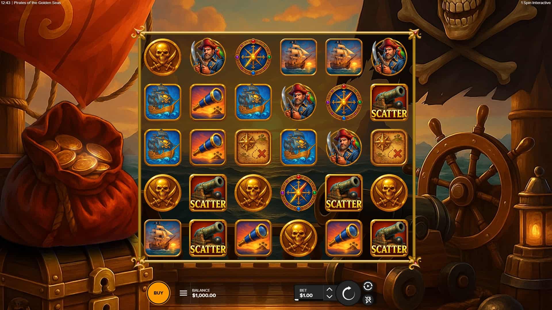 Pirates of the Golden Seas slot gameplay reels