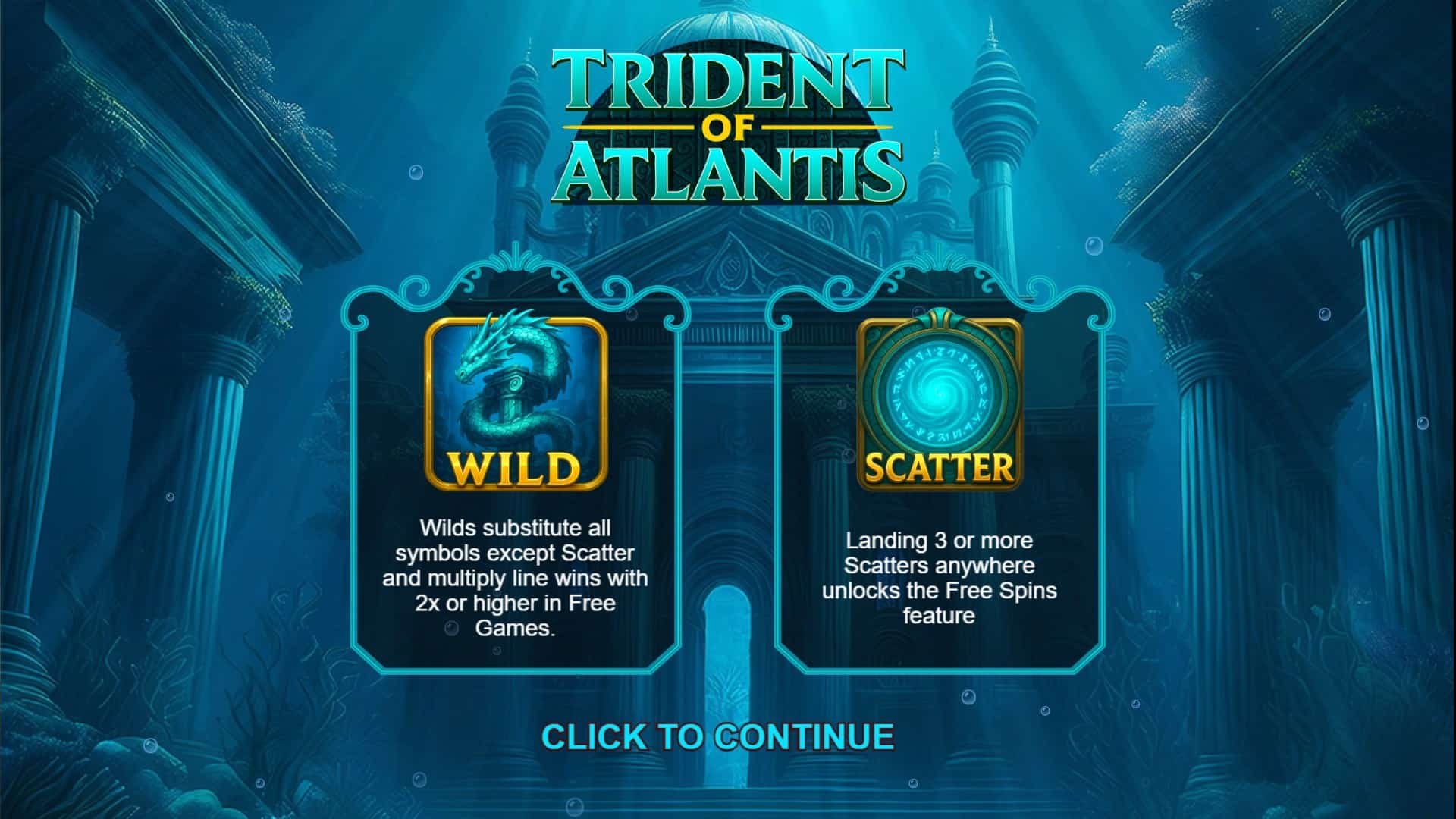 Trident of Atlantis slot intro screen
