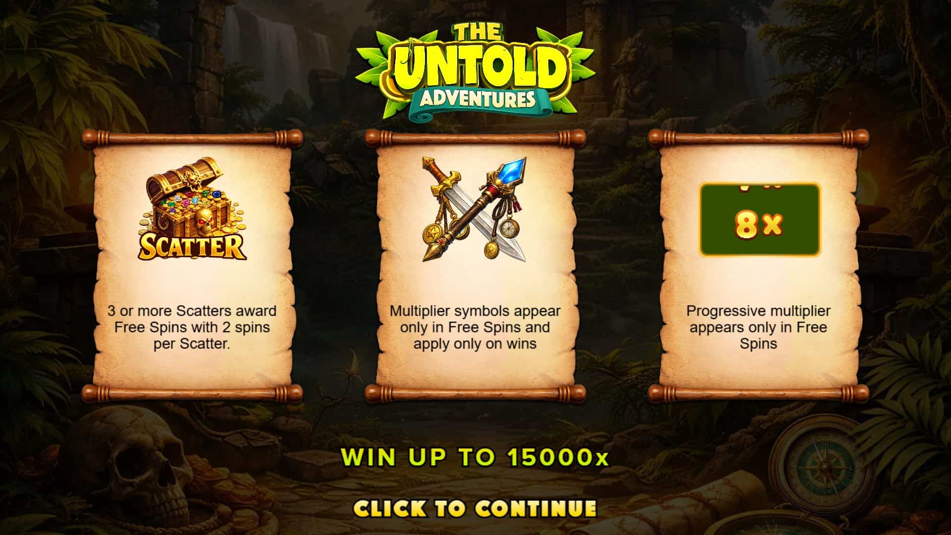 Untold Adventures slot intro screen
