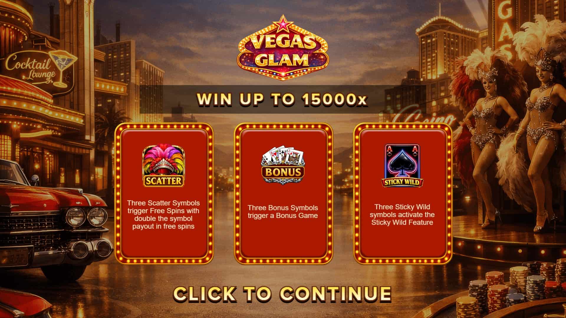 Vegas Glam slot intro screen