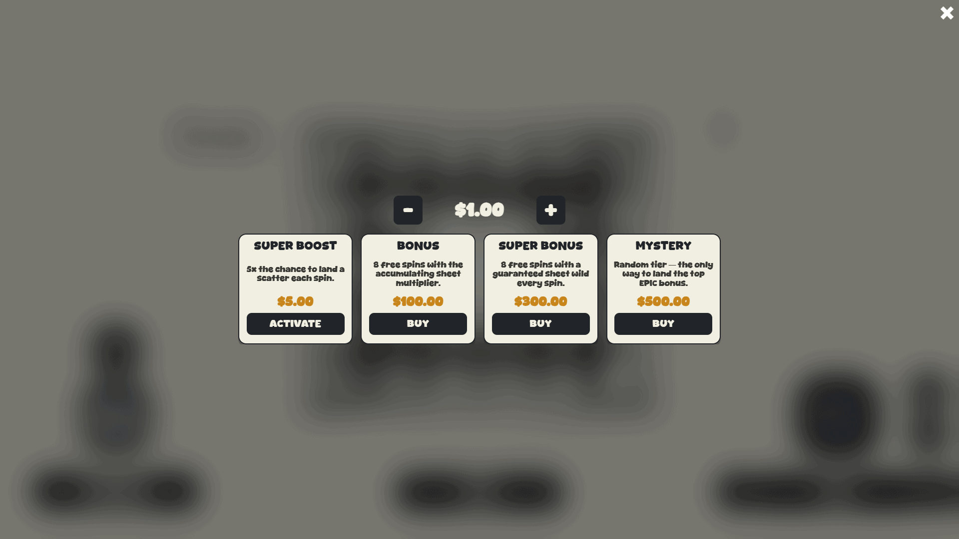 Sketch Cluster Pays bonus buy menu