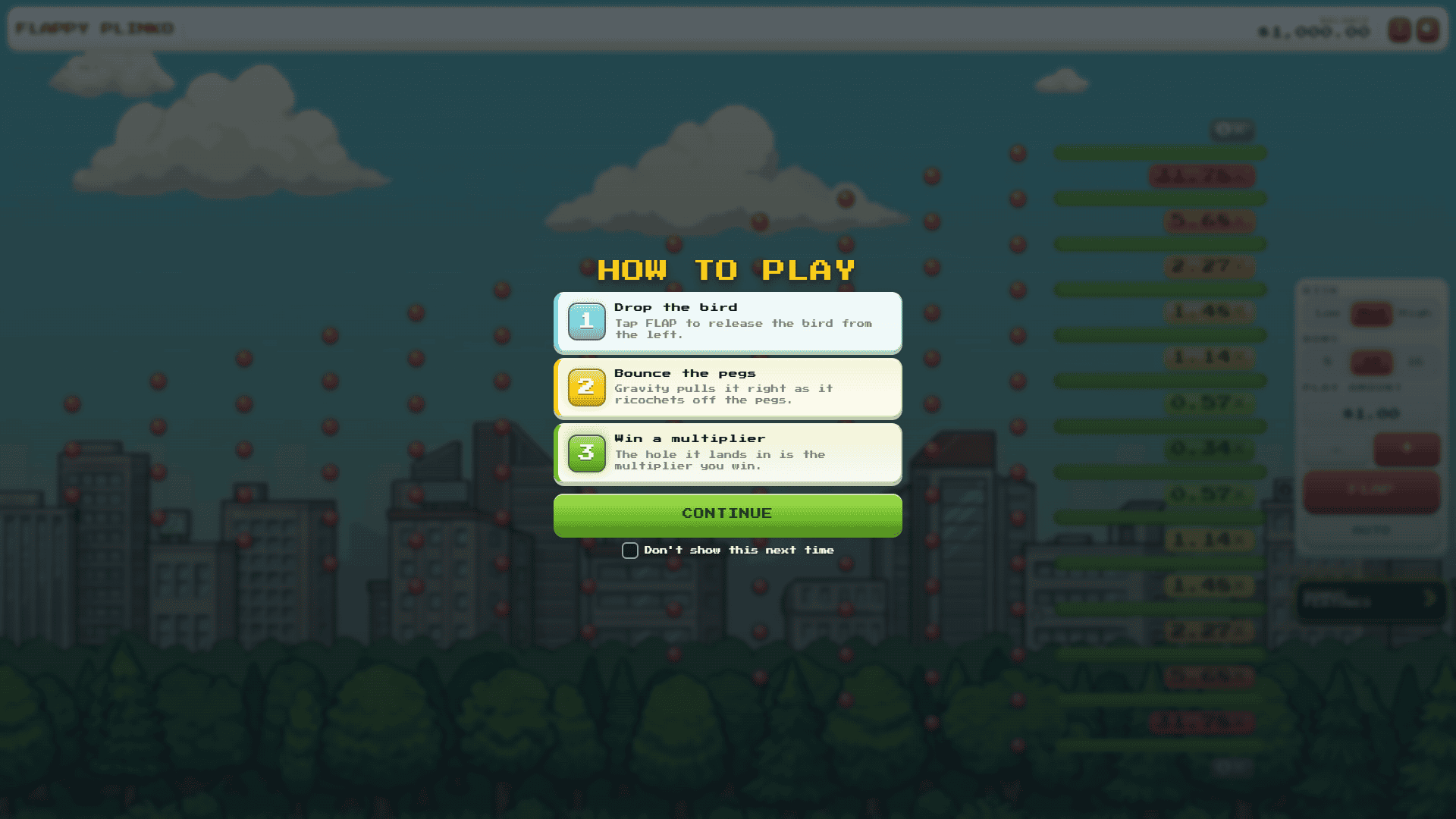 Flappy Plinko slot intro screen