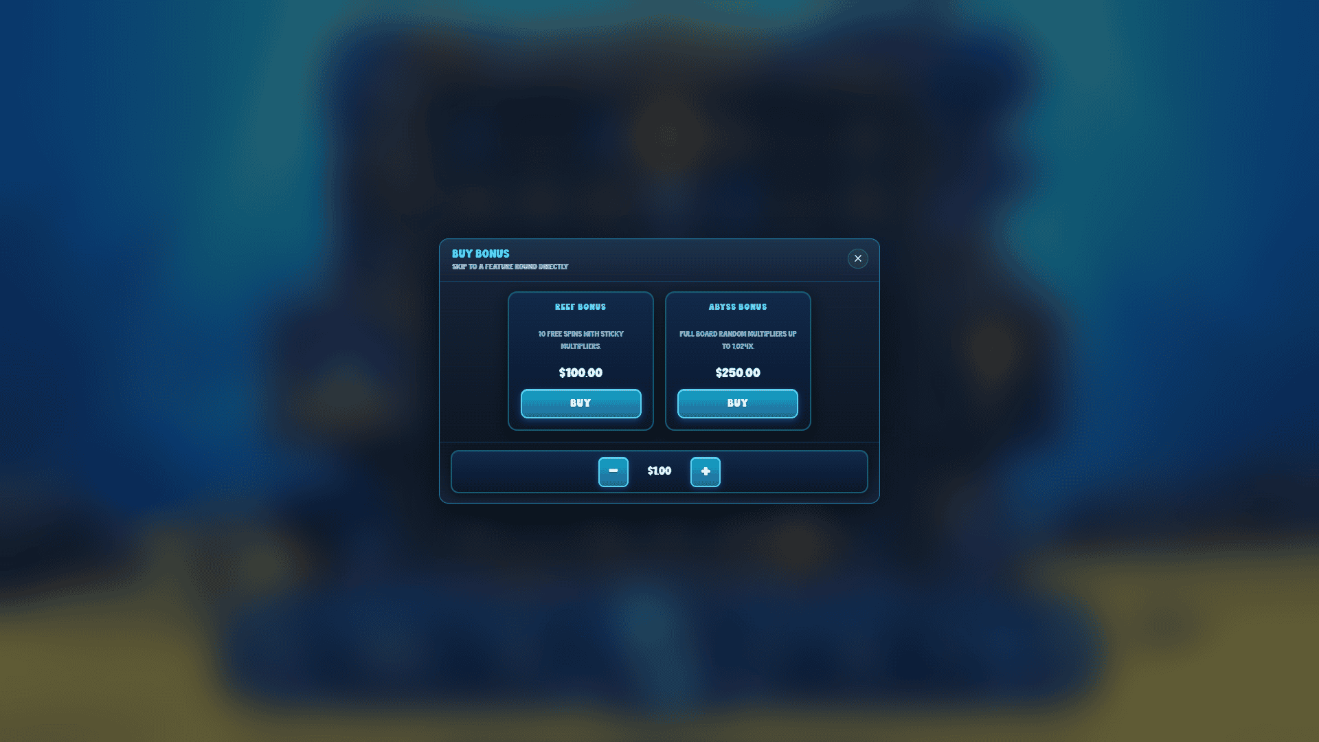 Bubble Rush bonus buy menu