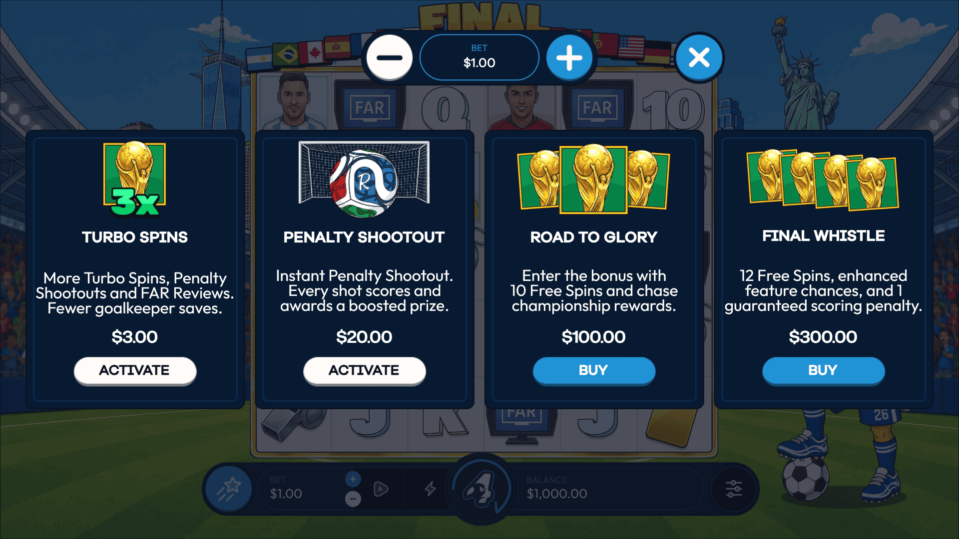 Final Whistle bonus buy menu