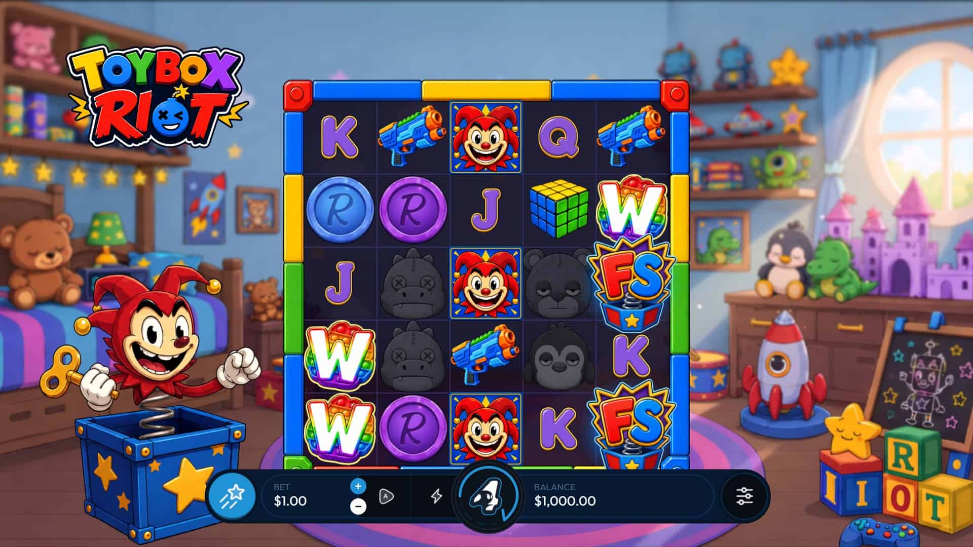 Toybox Riot slot gameplay reels
