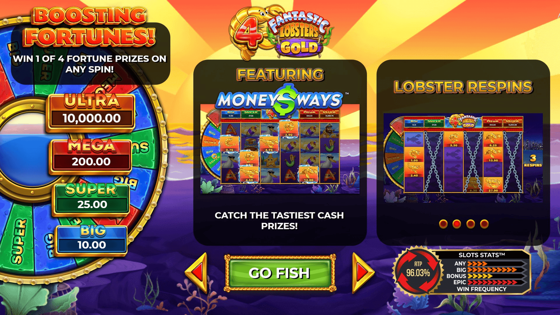 4 Fantastic Lobsters Gold slot intro screen