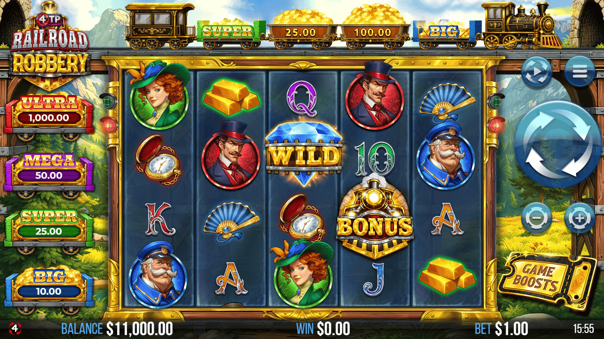4TP Railroad Robbery slot gameplay reels