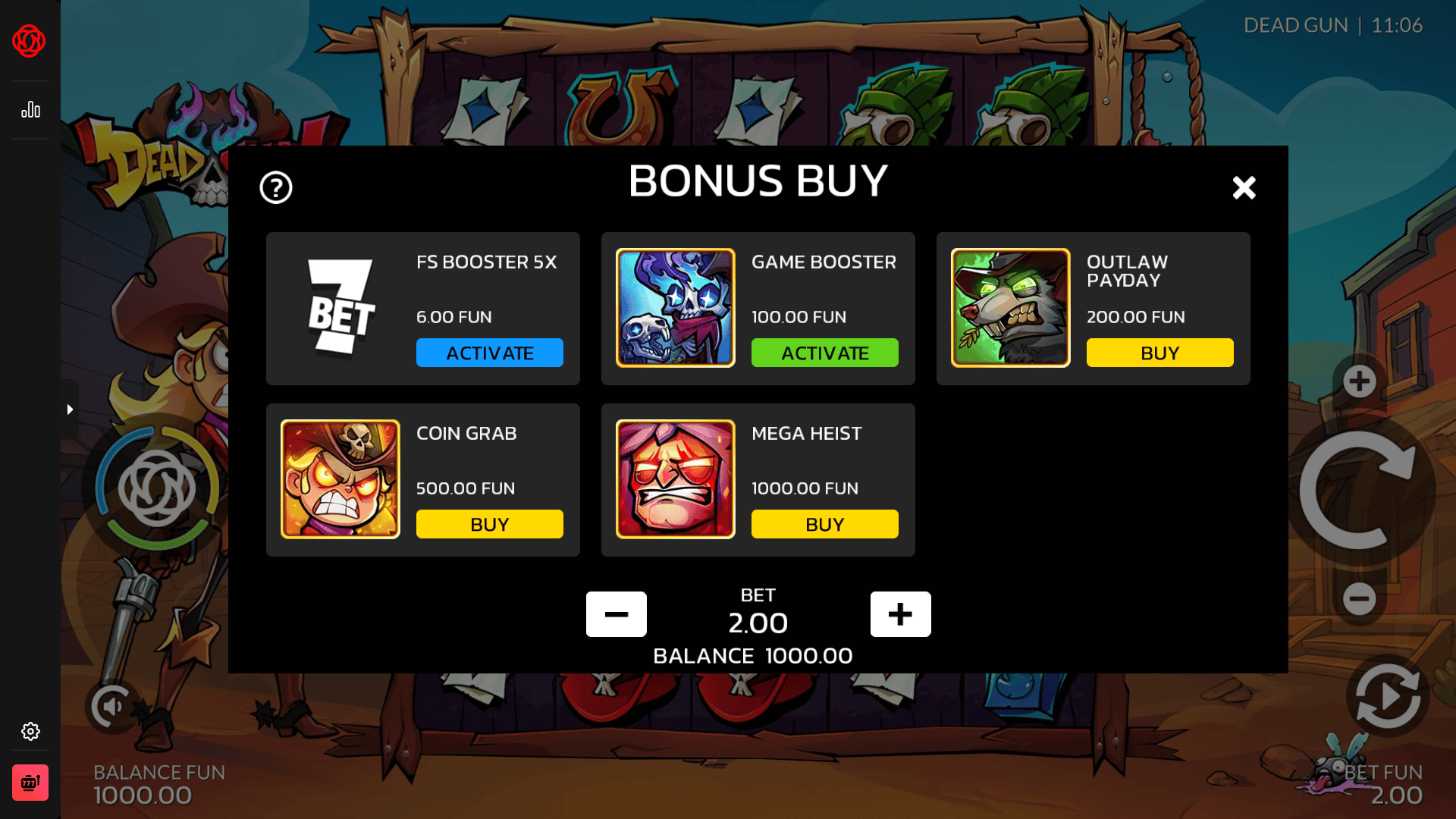 Dead Gun bonus buy menu