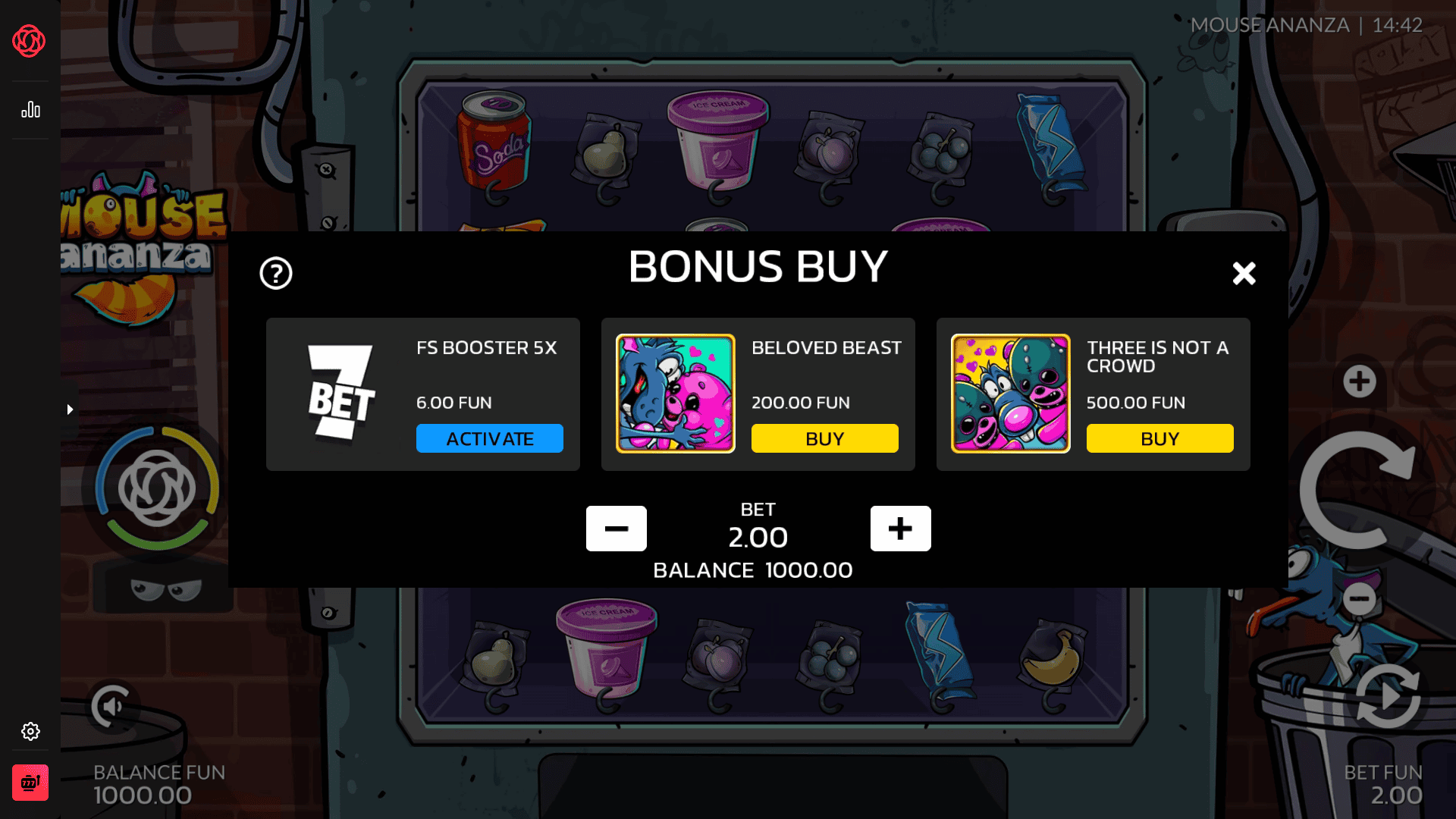 Mouse Ananza bonus buy menu