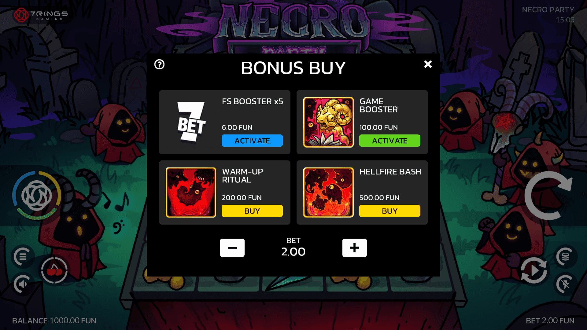 Necro Party bonus buy menu