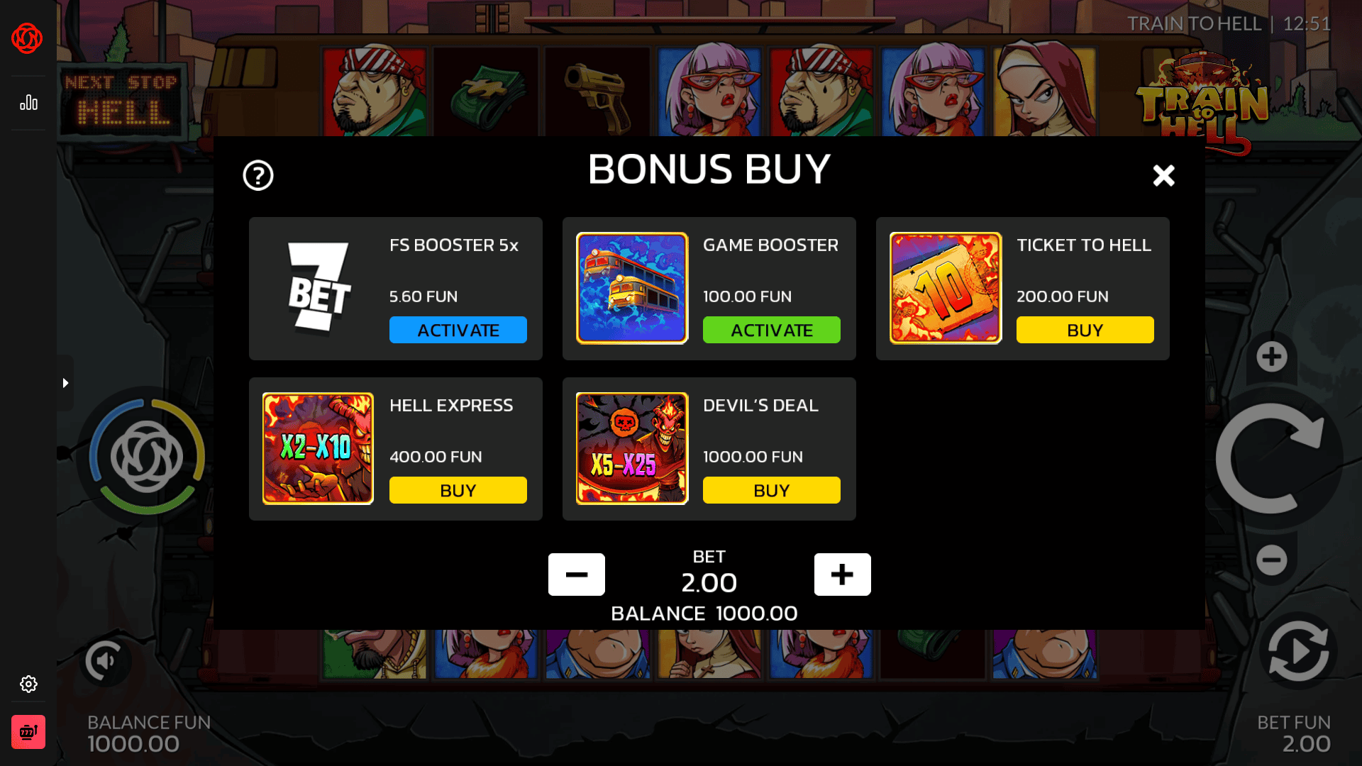 Train to Hell bonus buy menu