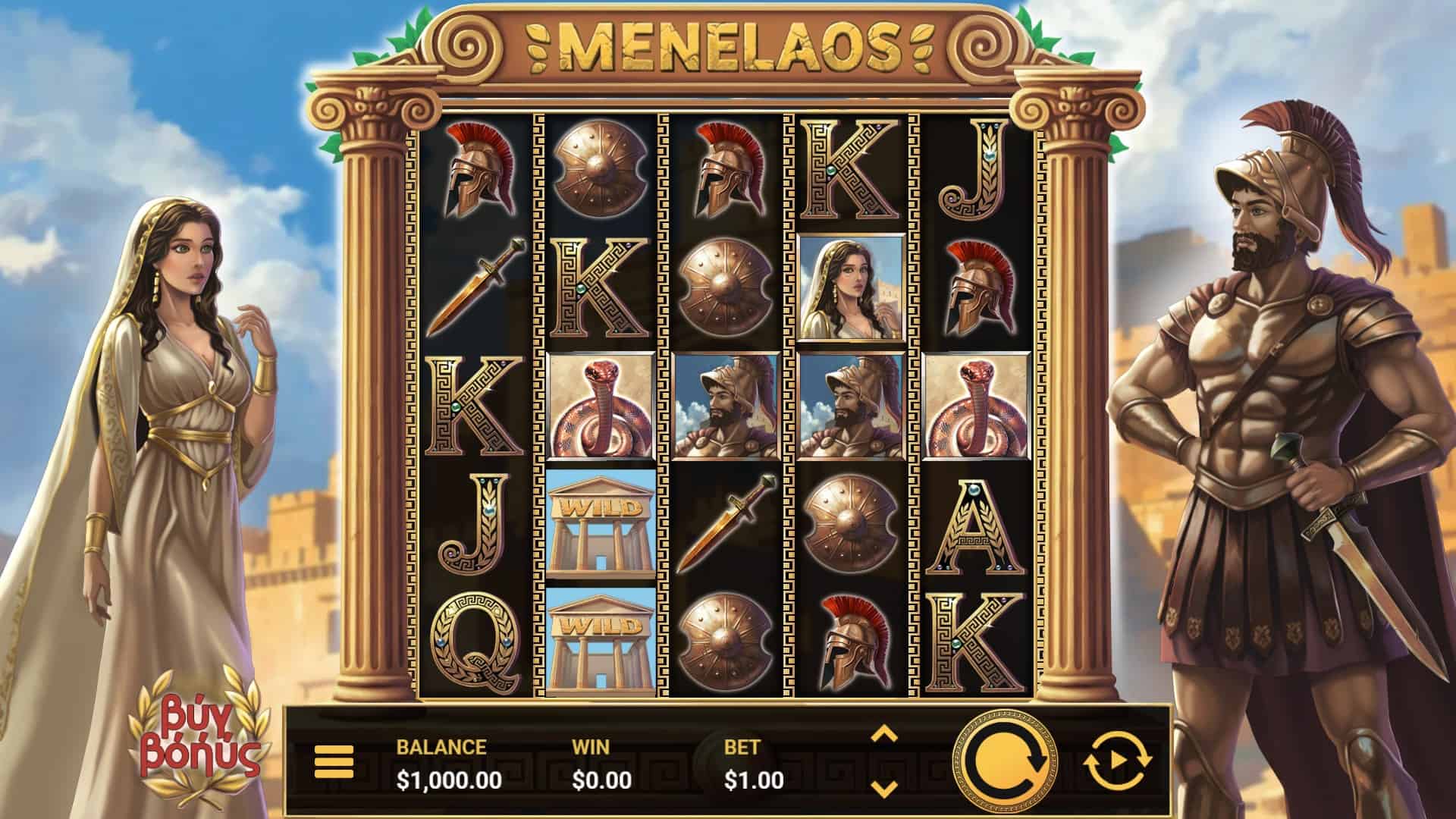 Menelaos Bonus Buy slot gameplay reels