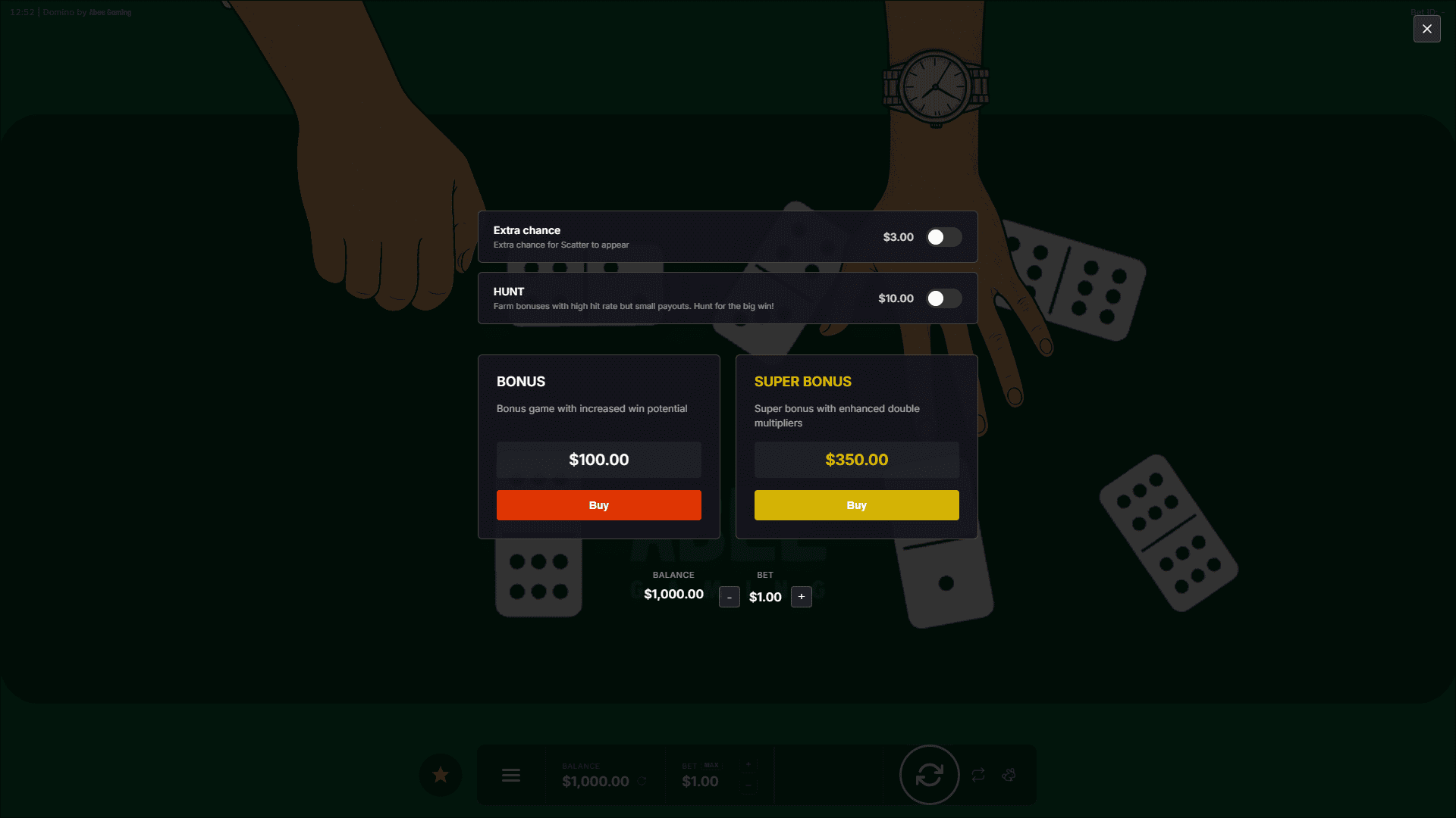 Domino bonus buy menu