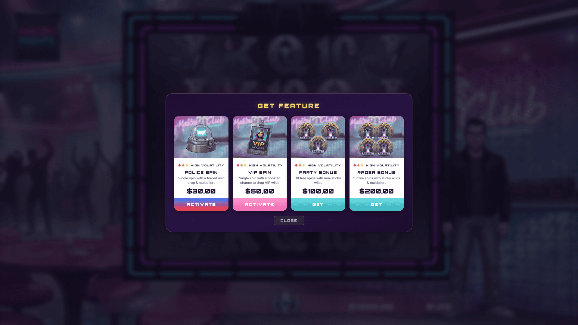 Malibu Nights bonus buy menu
