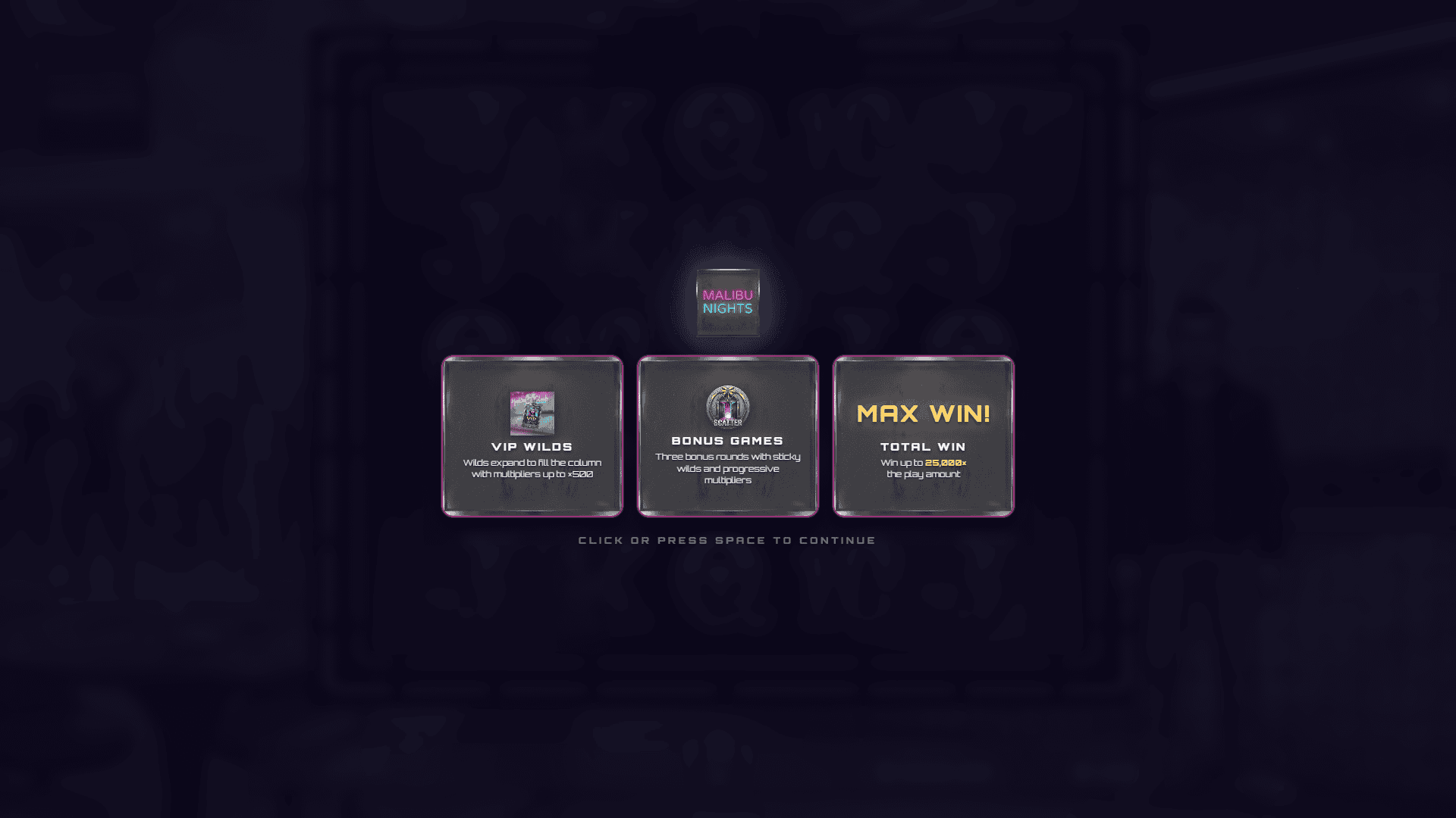 Malibu Nights slot intro screen