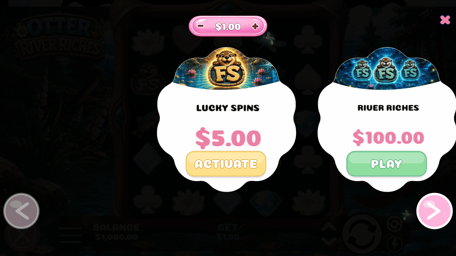Otter River Riches bonus buy menu