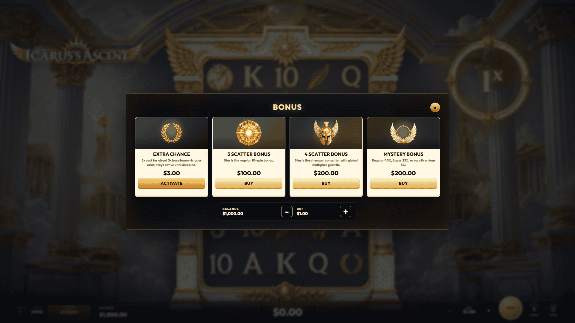 Icarus's Ascent bonus buy menu