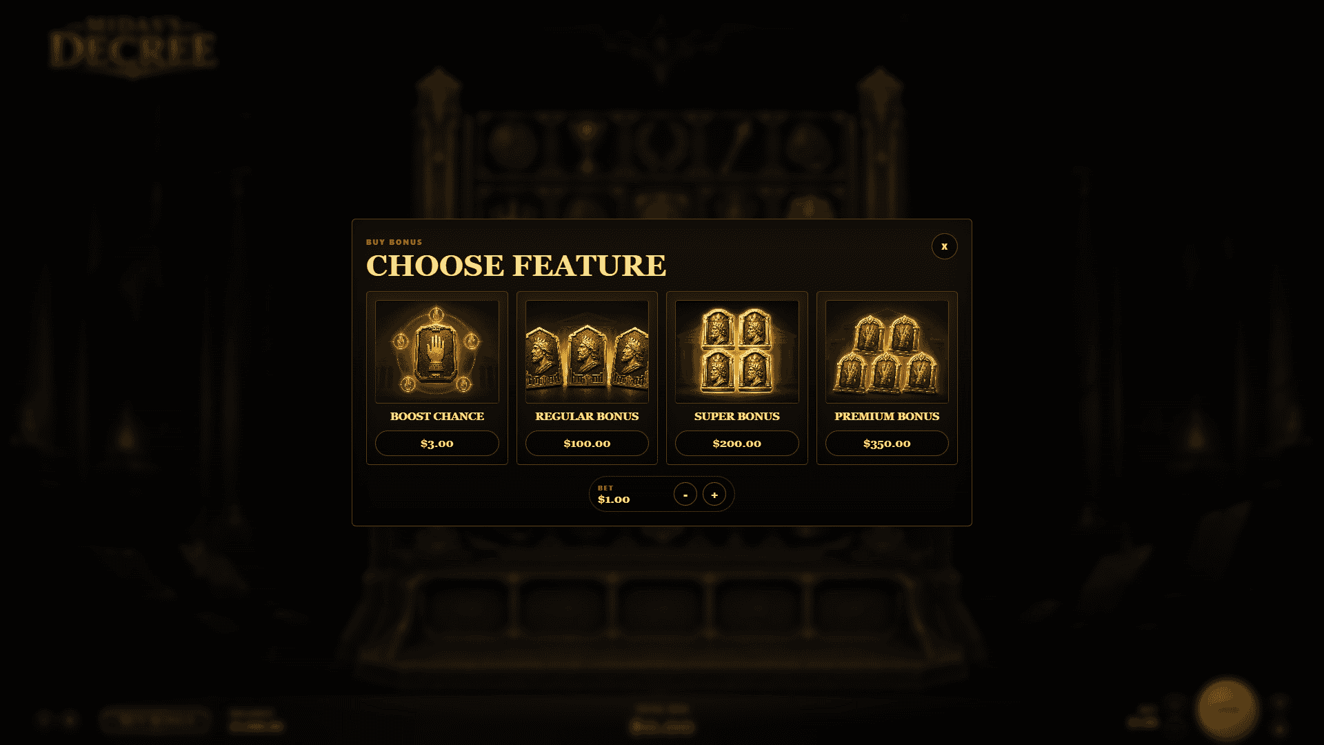 Midas's Decree bonus buy menu