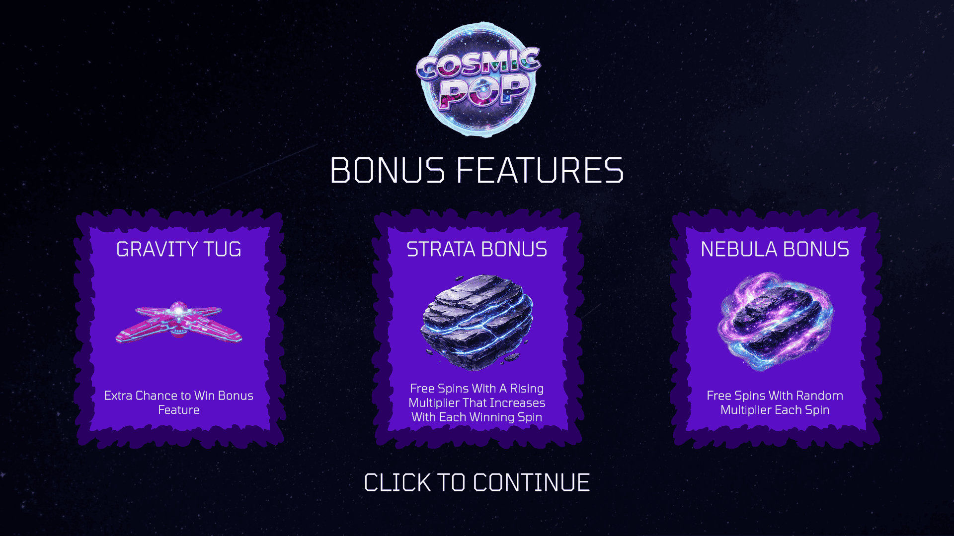 Cosmic Pop slot intro screen