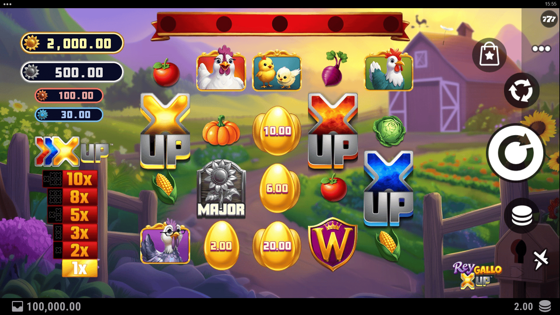 Rey Gallo X UP slot gameplay reels