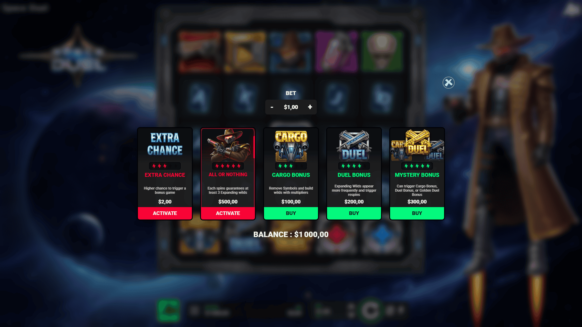 Space Duel bonus buy menu