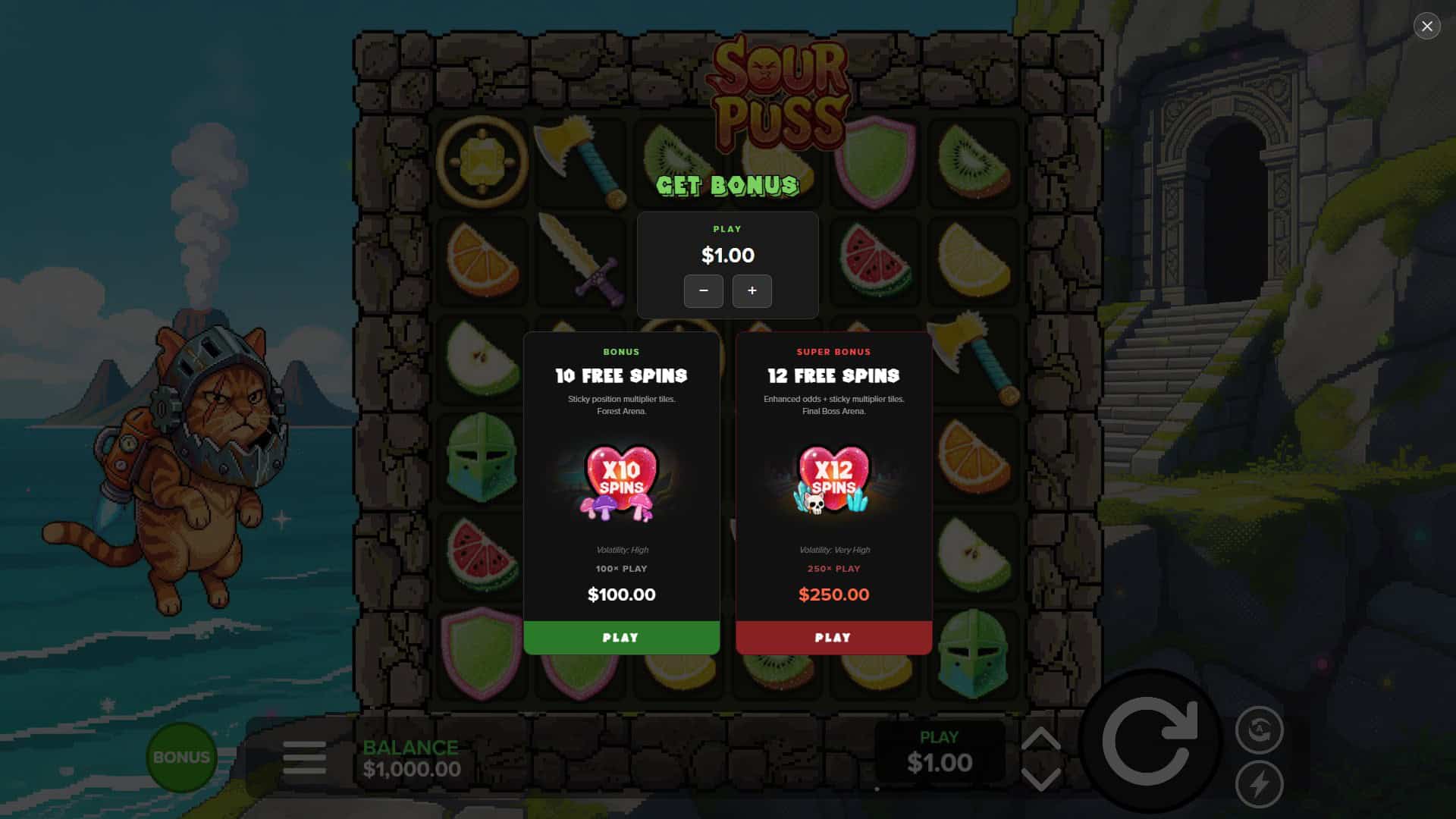 Sour Puss bonus buy menu