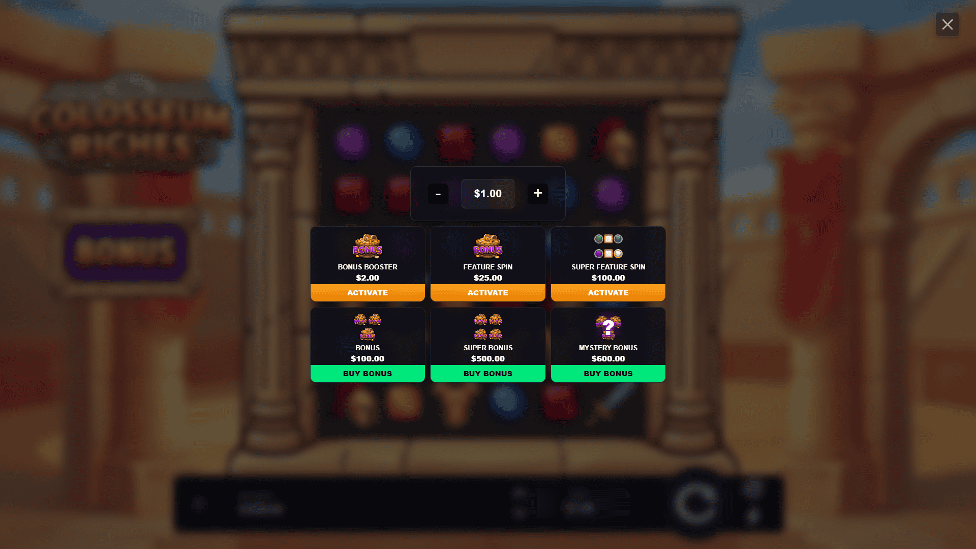 Colosseum Riches bonus buy menu