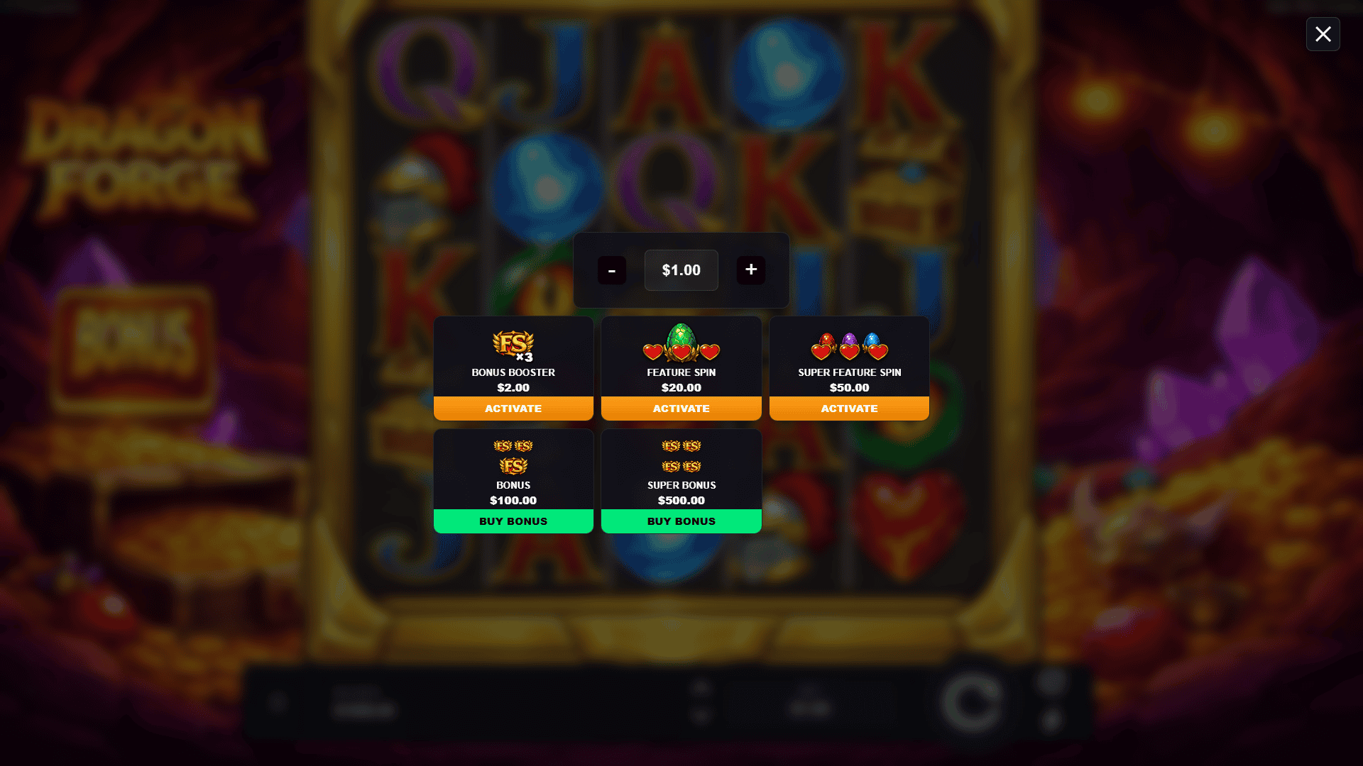 Dragon Forge bonus buy menu