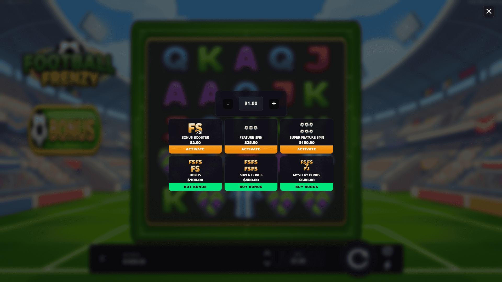 Football Frenzy bonus buy menu