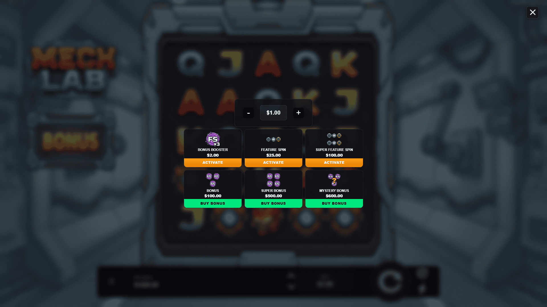 Mech Lab bonus buy menu