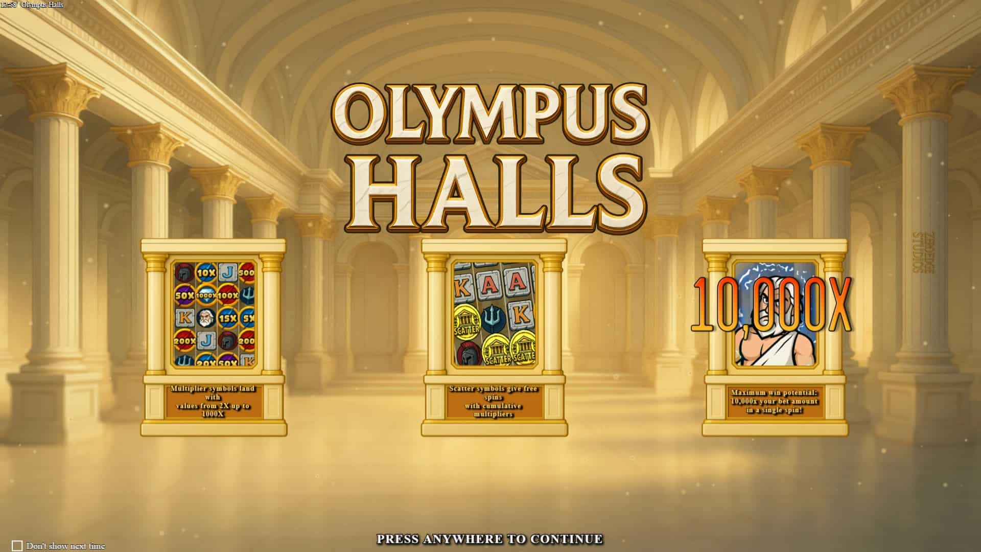 Olympus Halls slot intro screen