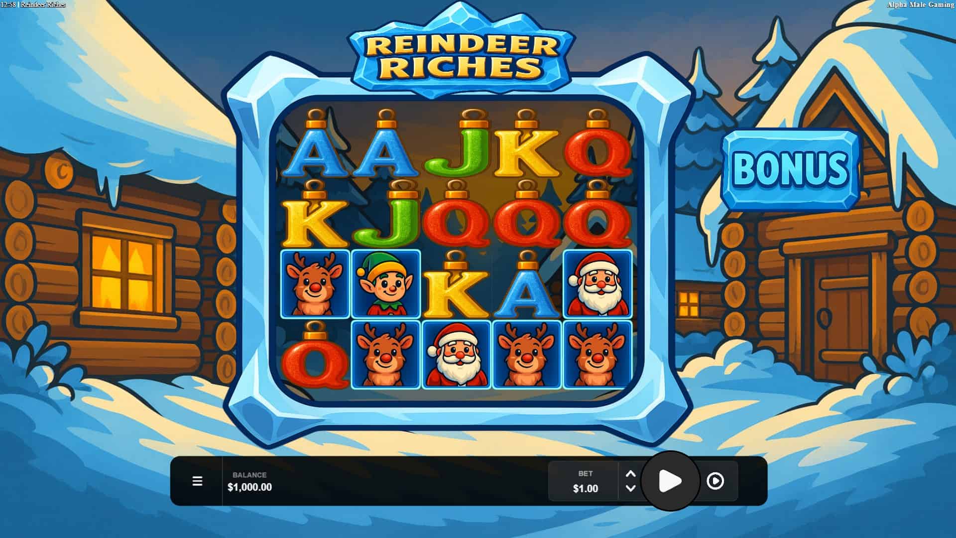 Reindeer Riches slot gameplay reels