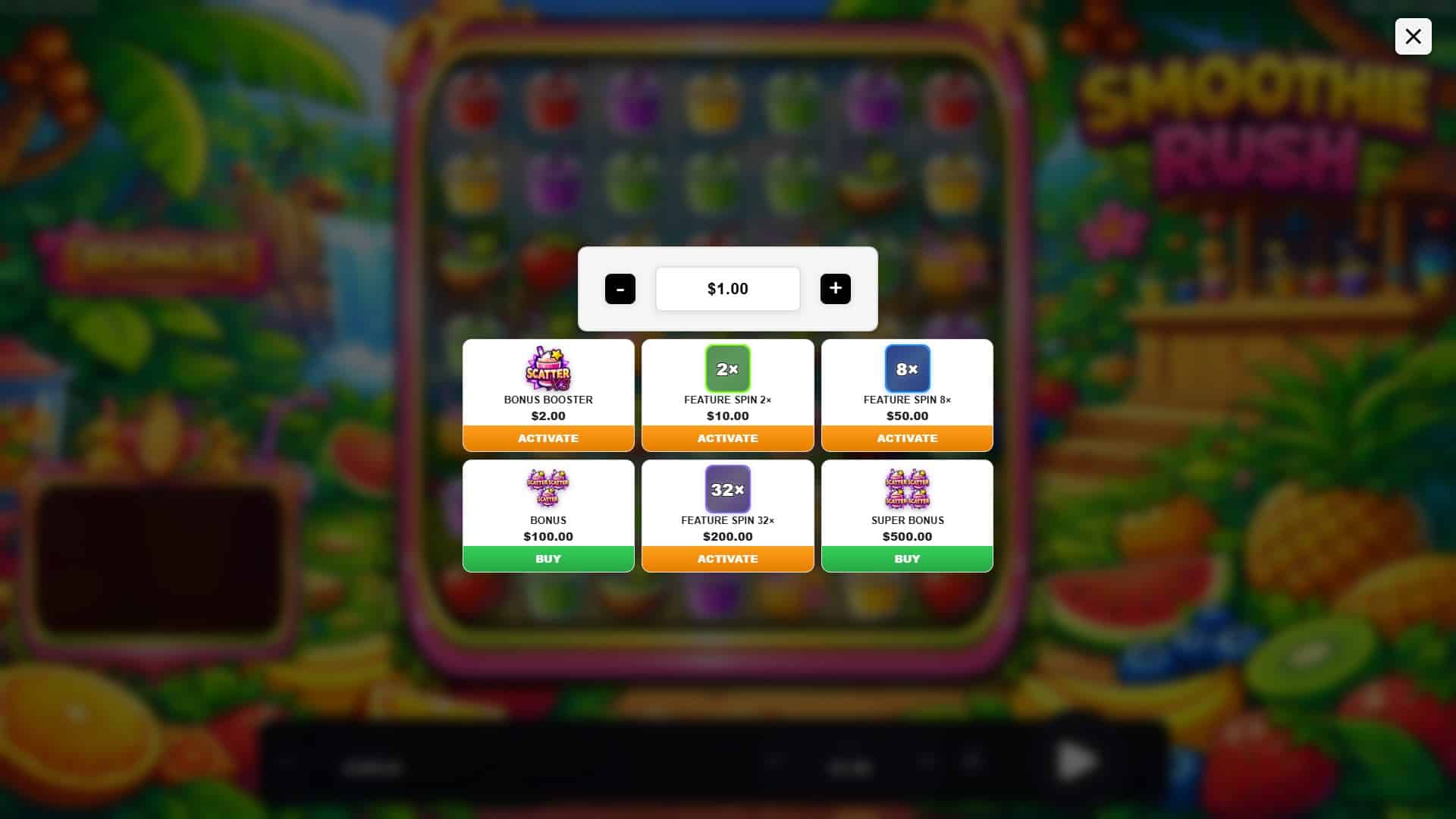Smoothie Rush bonus buy menu