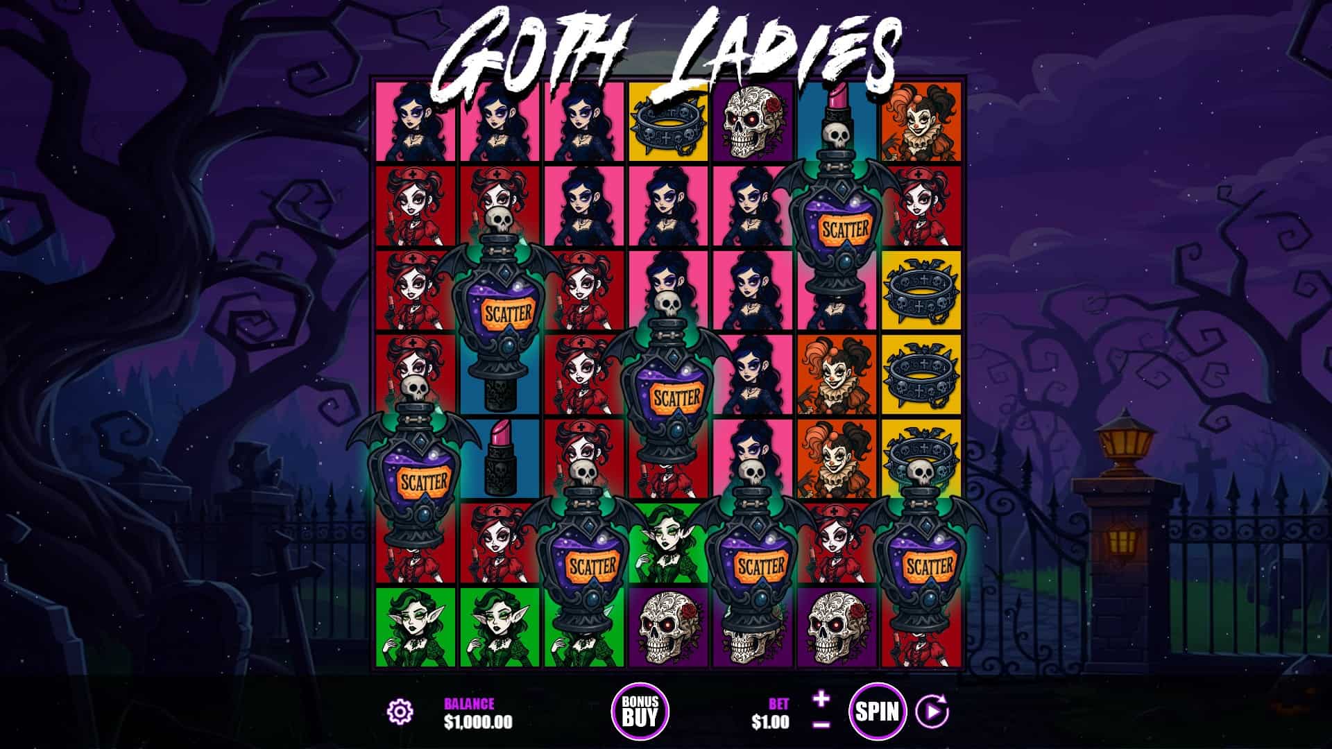 Goth Ladies slot gameplay reels