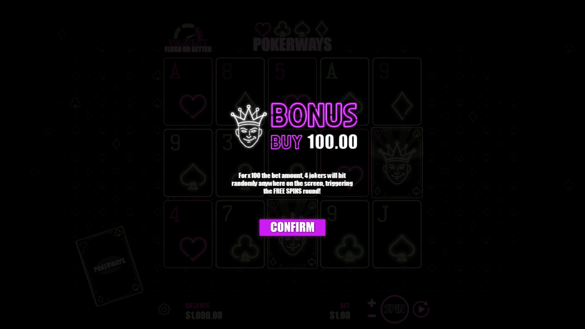 Neon Jokers Pokerways bonus buy menu