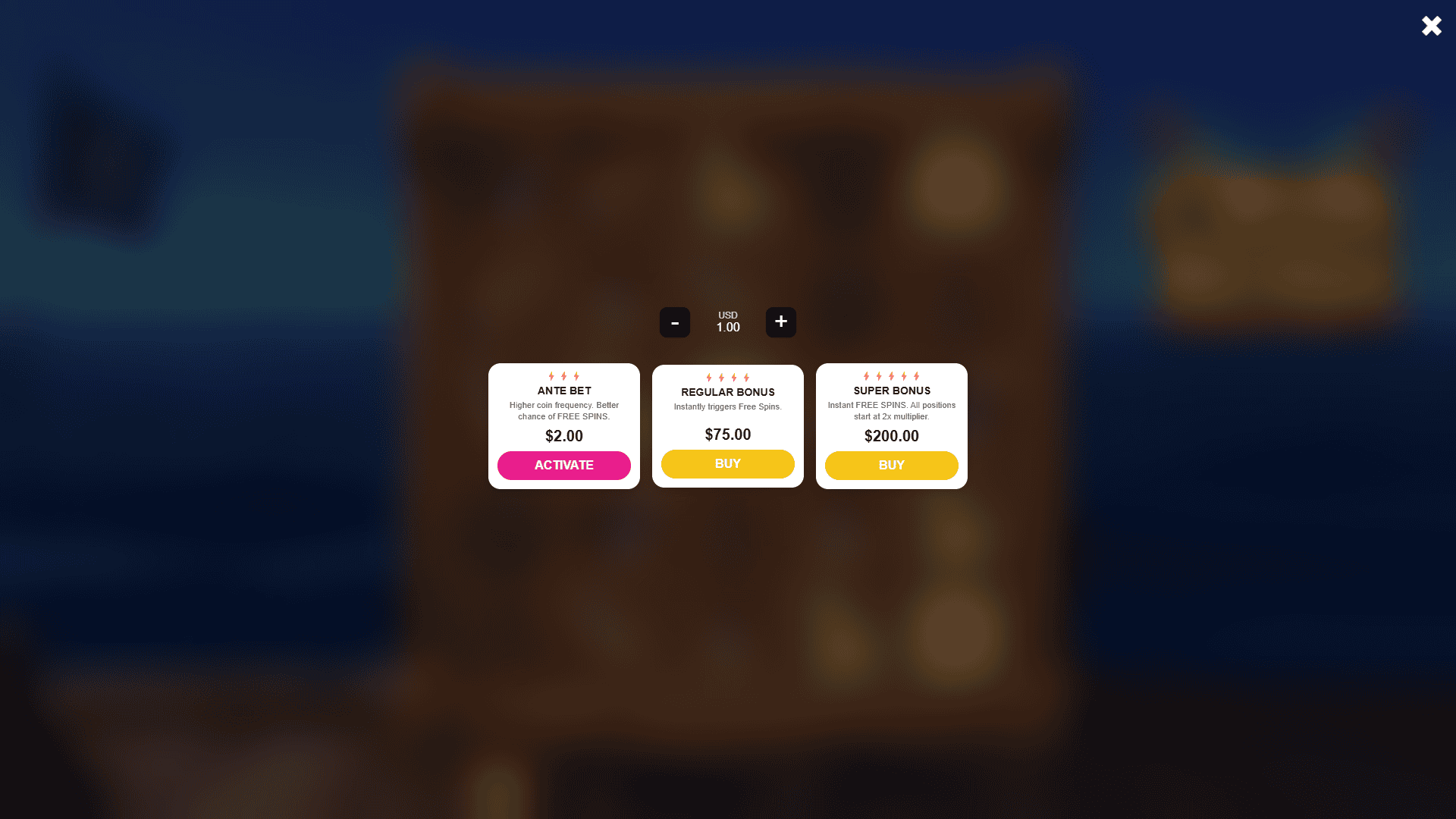 Coin Rush bonus buy menu