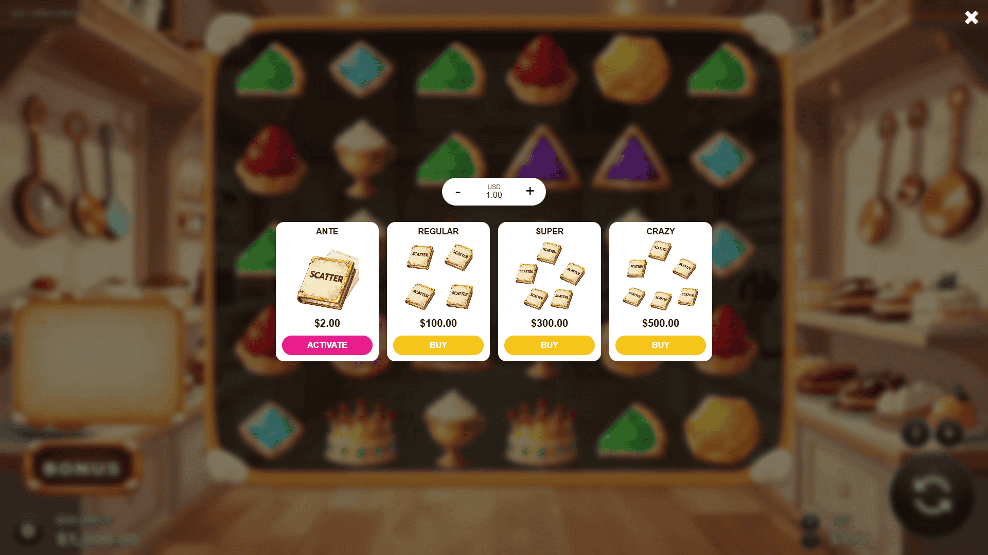 Sweet Spots bonus buy menu