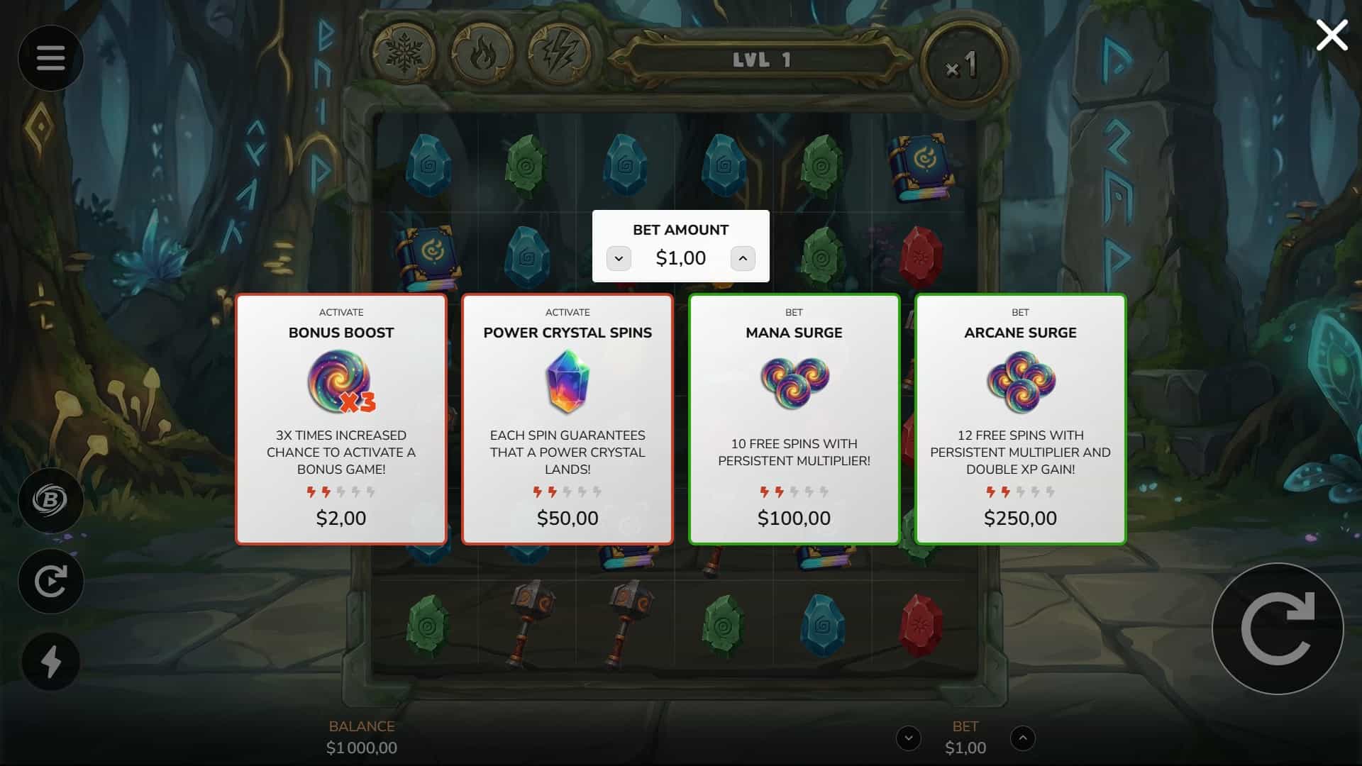 Rune Burst bonus buy menu