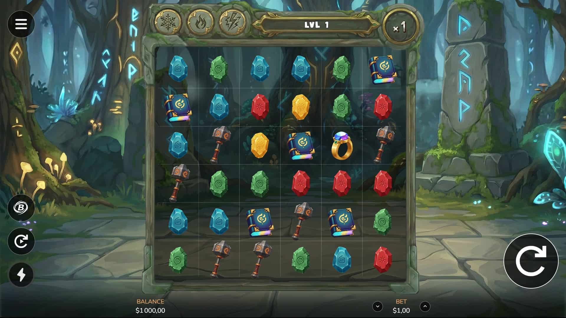 Rune Burst slot gameplay reels