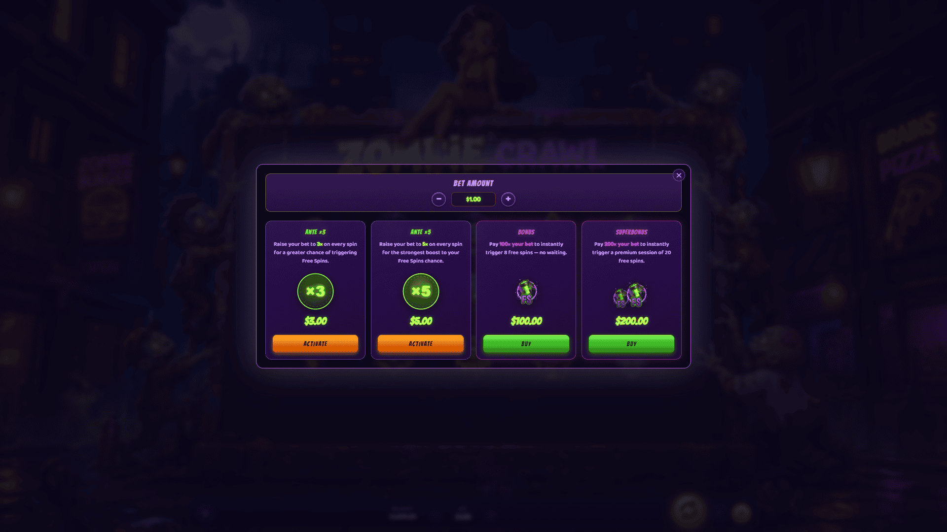 Zombie Crawl bonus buy menu