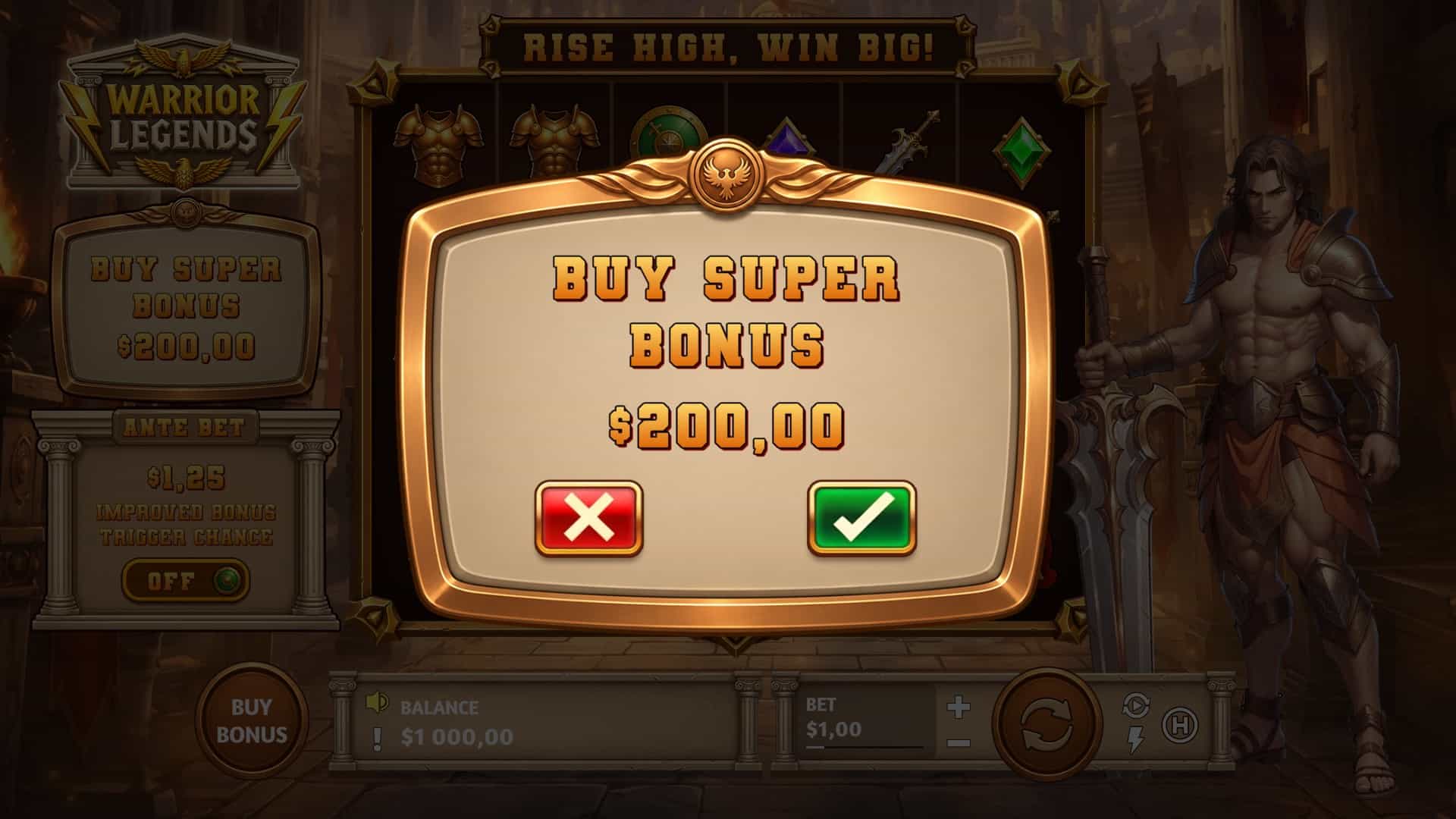 Warrior Legends bonus buy menu