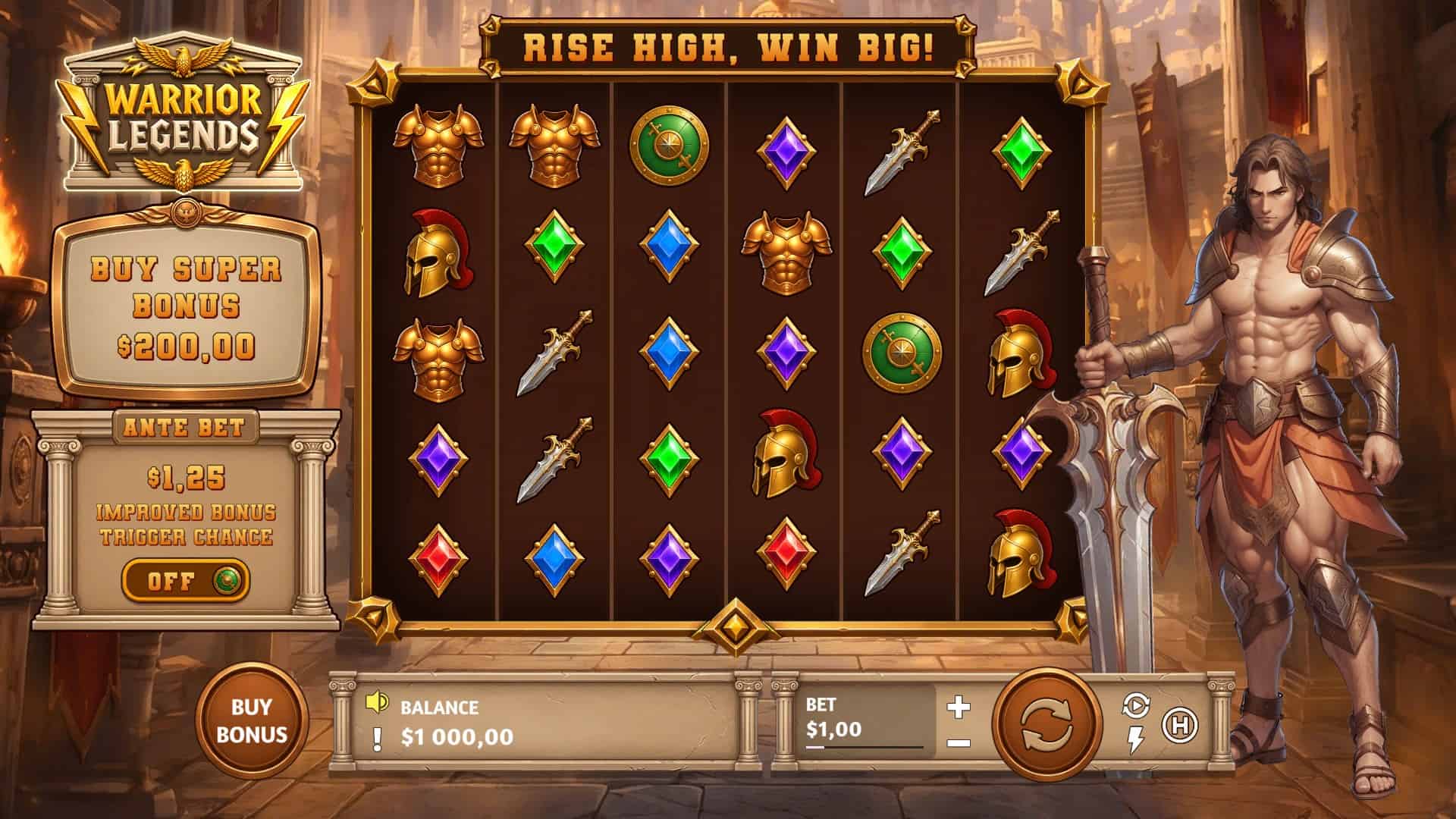 Warrior Legends slot gameplay reels