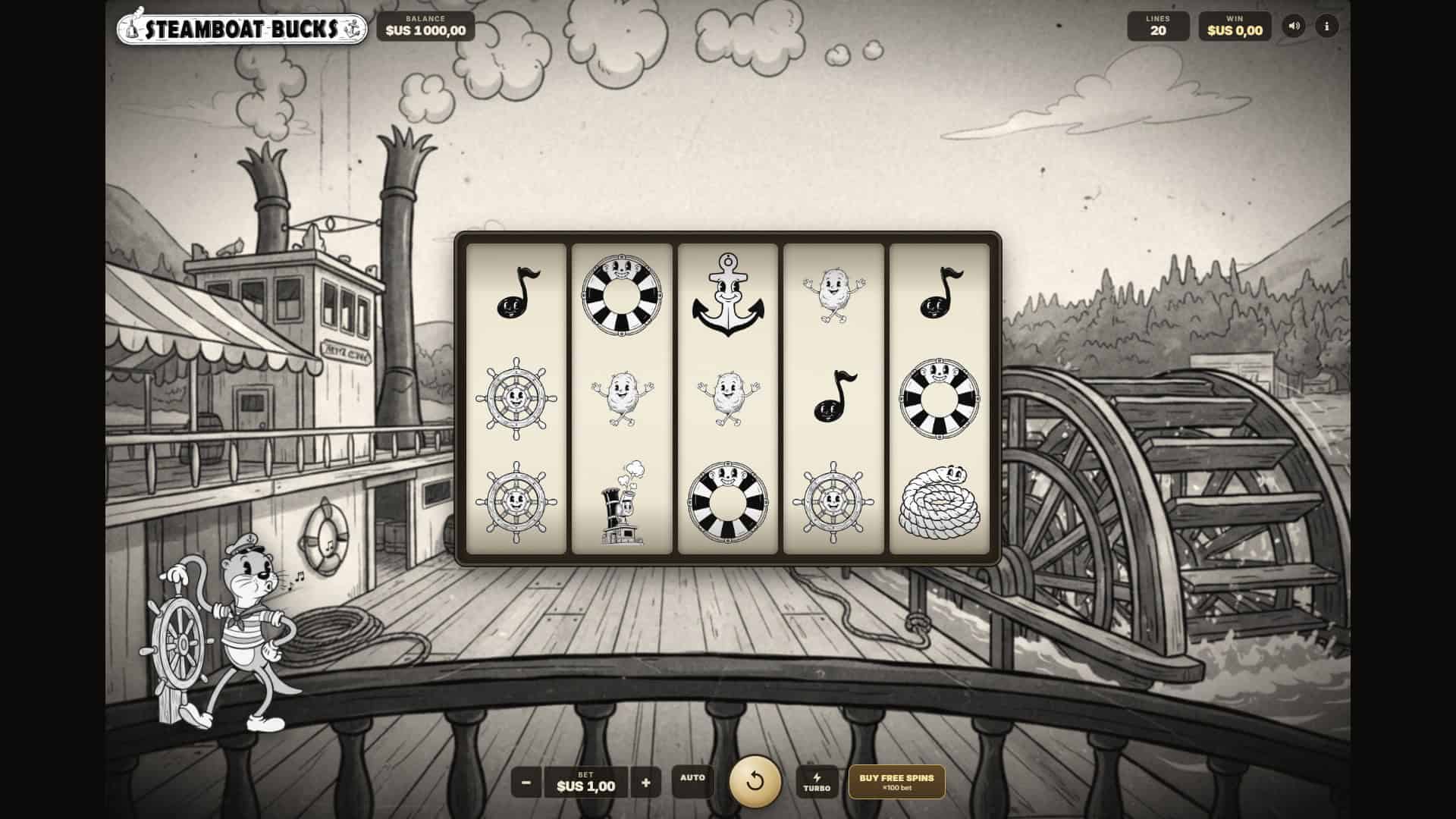 Steamboat Buck$ slot gameplay reels
