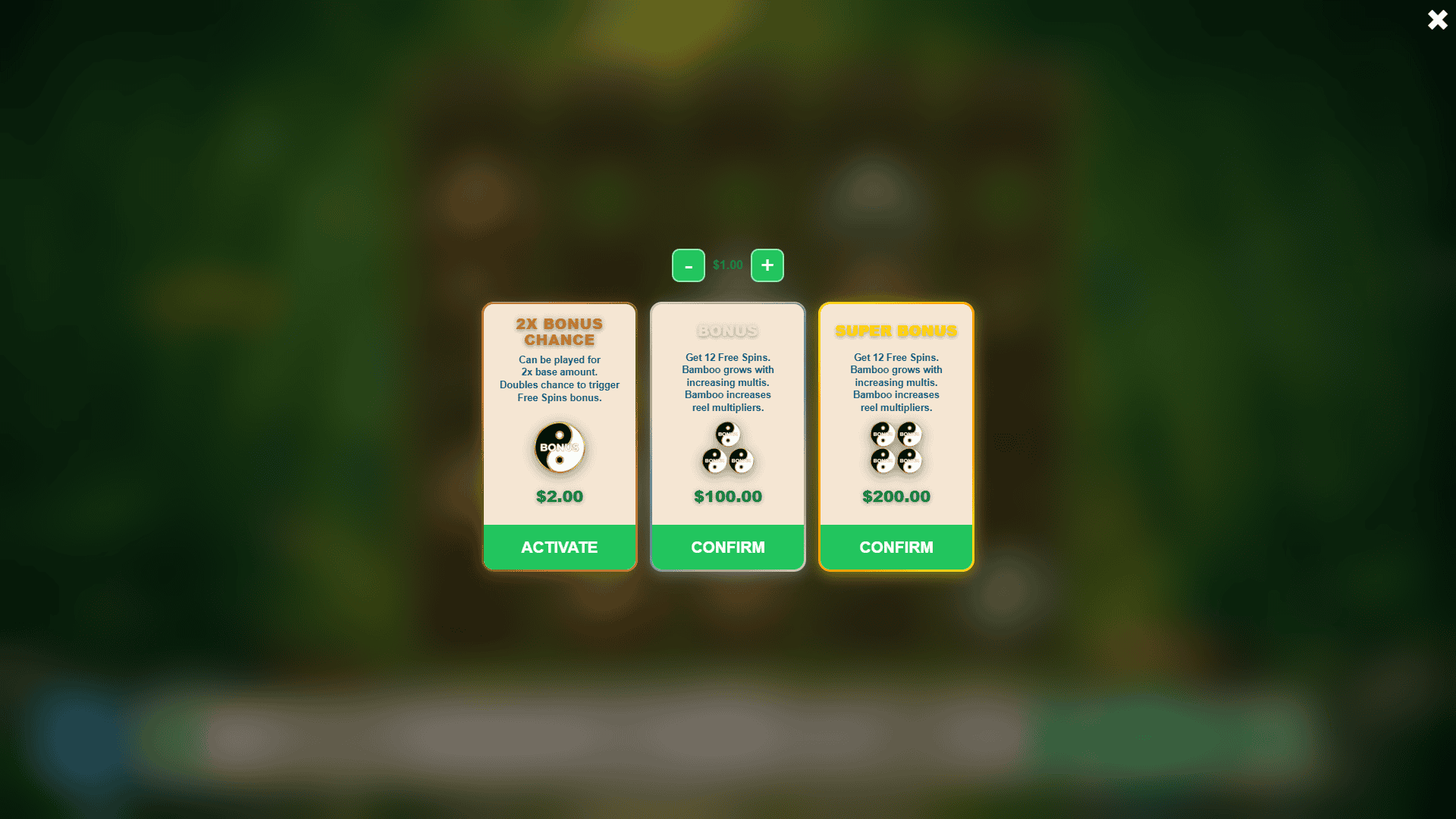 Bamboo Ascension bonus buy menu