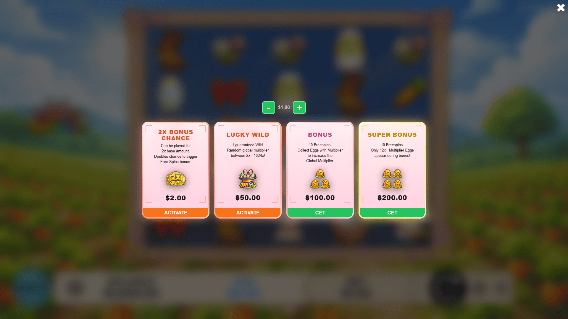 Bunny Bonanza bonus buy menu