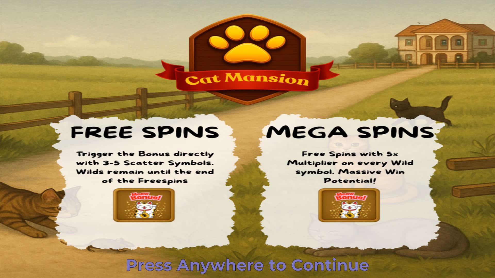 Cat Mansion slot intro screen
